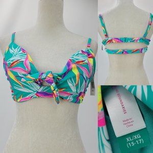 New NOBO No Boundaries Womens Jrs XL Bird of Paradise Tie Front Bikini Swim Top